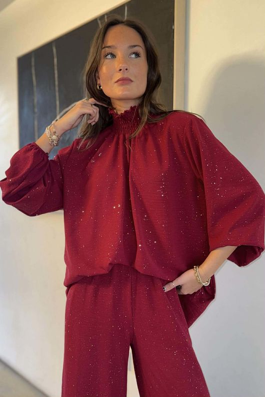Suki Night Sky Shirring Neck Blouse Burgundy